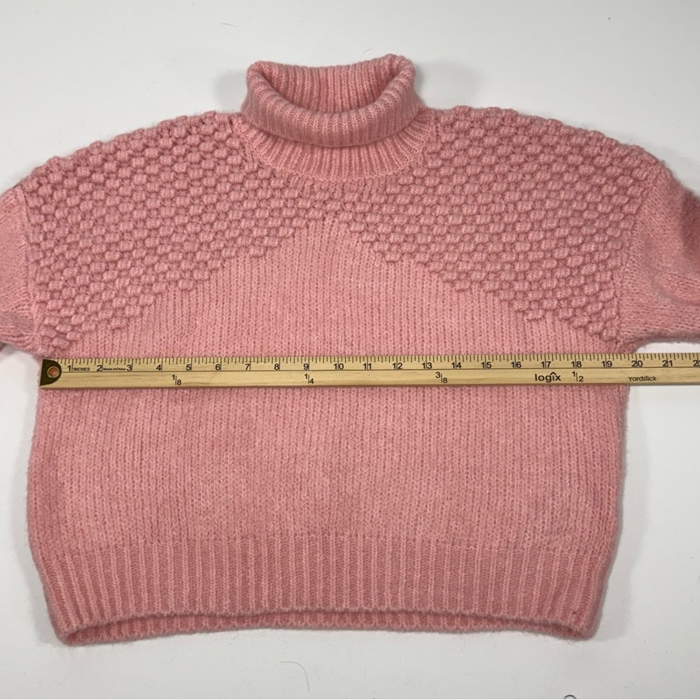 Bobble Knit Cropped Free People Blush Pink Turtleneck Sweater Size S Small - Picture 4 of 9